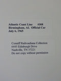 Photo Atlantic Coast Line Railroad Official Car #308 8 X 10 B&W