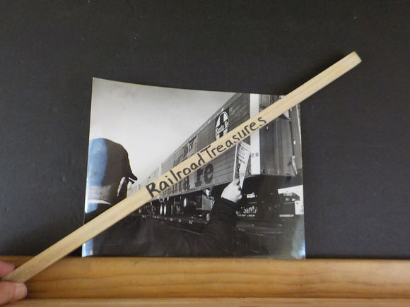 Photo Santa Fe Trailers Man holding timetable Piggyback service B&W 7.5X9.5