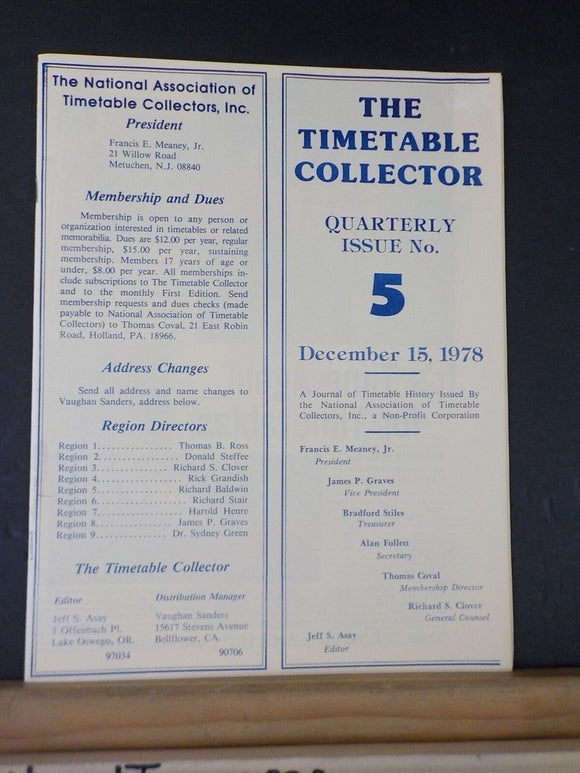 Timetable Collector #5 December 15 1978 Airline Schedules Springfield Line