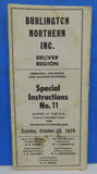Burlington Northern Special Instructions #11 1979 Denver Region BN