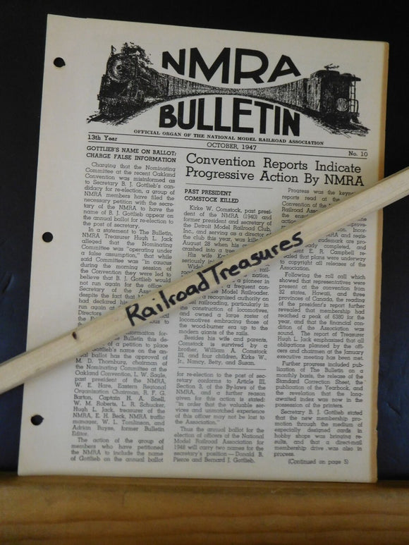 NMRA Bulletin 1947 October #10 of 13th Year Convention reports indicate progress