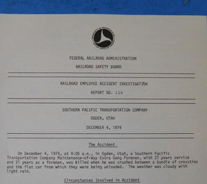 Railroad Employee Accident Investigation Report #116 Southern Pacific