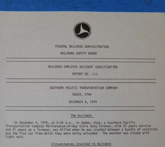Railroad Employee Accident Investigation Report #116 Southern Pacific