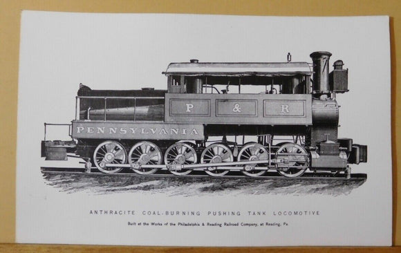 Postcard Anthracite Coal burning pushing tank locomotive P&R Railroad