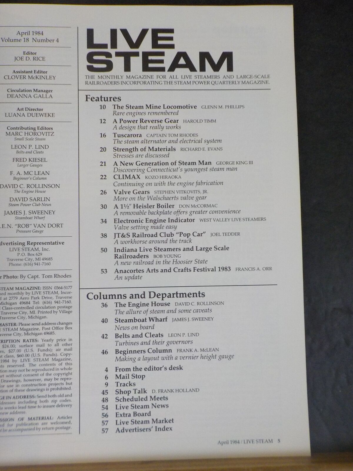 Live Steam Magazine 1984 April Steam Mine Locomotive Power Reverse Gea ...