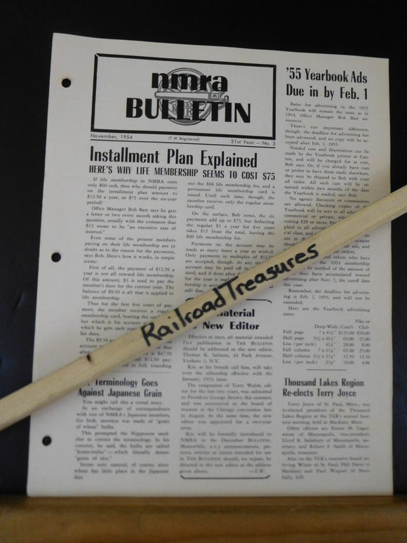 NMRA Bulletin 1954 November #3 of 21st Year Our Terminology Goes Against Japanes