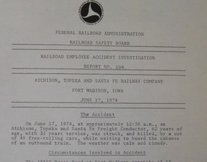 Railroad Employee Accident Investigation Report #104 Atchison Topeka & Santa Fe