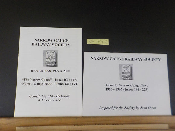 Narrow Gauge Railway Society Index Lot of 2 1993-1997,1998, 1999 & 2000