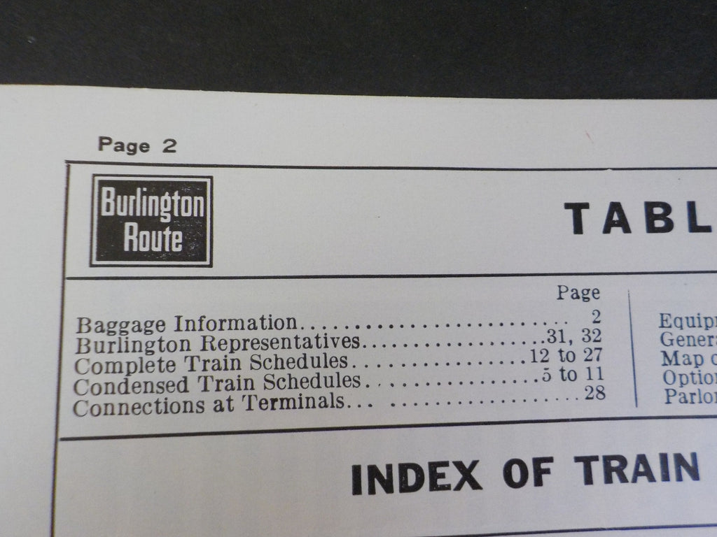 Burlington Route System Public Timetable 1958 November-1959 April ...