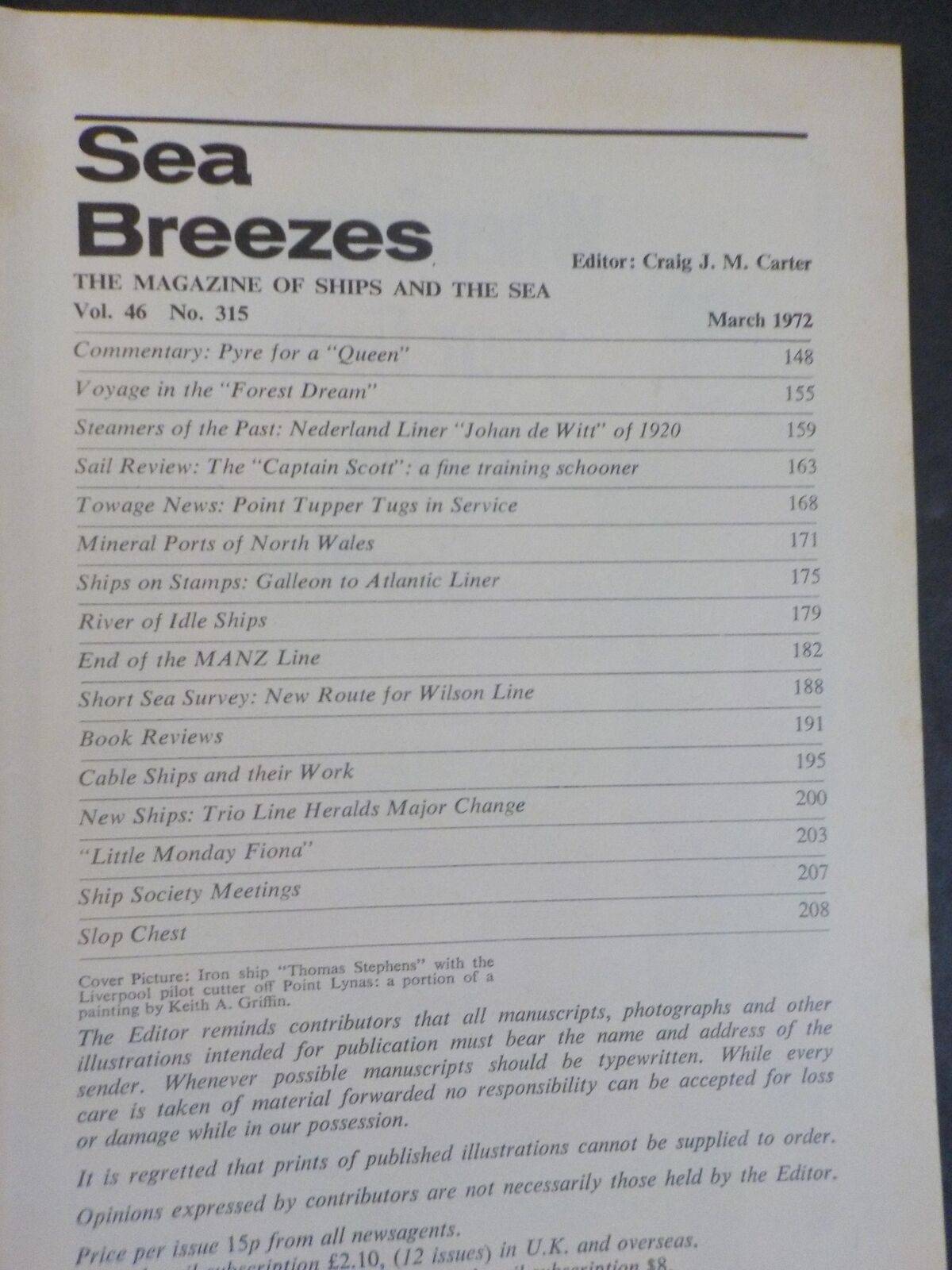 Sea Breezes Magazine #315 Vol 46 1972 March End of the Manz Line ...