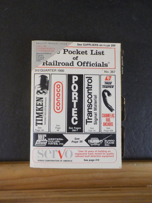 Pocket List of Railroad Officials #367 1986 3rd Quarter