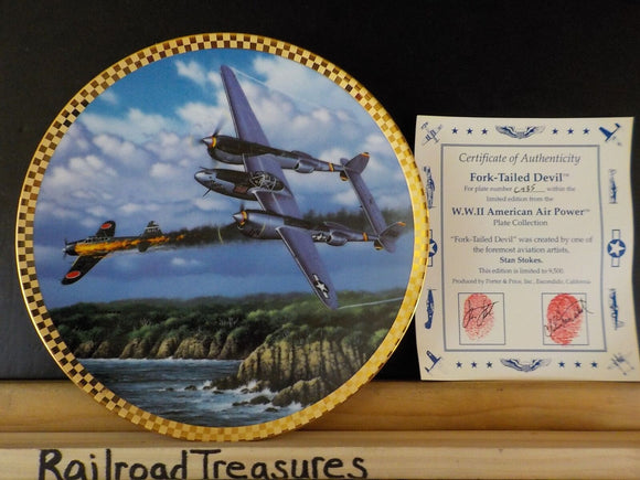 Plate WWII American Air Power collection Fork Tailed Devil Plate #C935 COA P1755