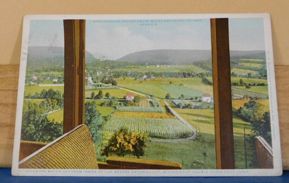 Postcard Delaware Water Gap from inside of car before entering cut, beginning of