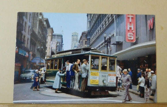 Postcard Cable Car on Turntable Powell and Market Streets San Francisco 5:SF-50