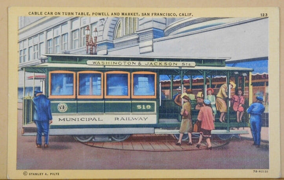 Postcard Cable Car on Turn Table Powell and Market San Francisco Calif.