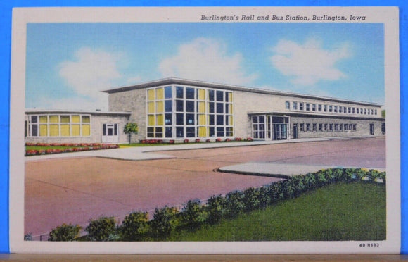Postcard Burlington’s Rail and Bus Station Burlington Iowa UNDATED