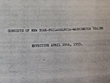 Consists of New York-Philadelphia-Washington Trains Reprint of 1953 document