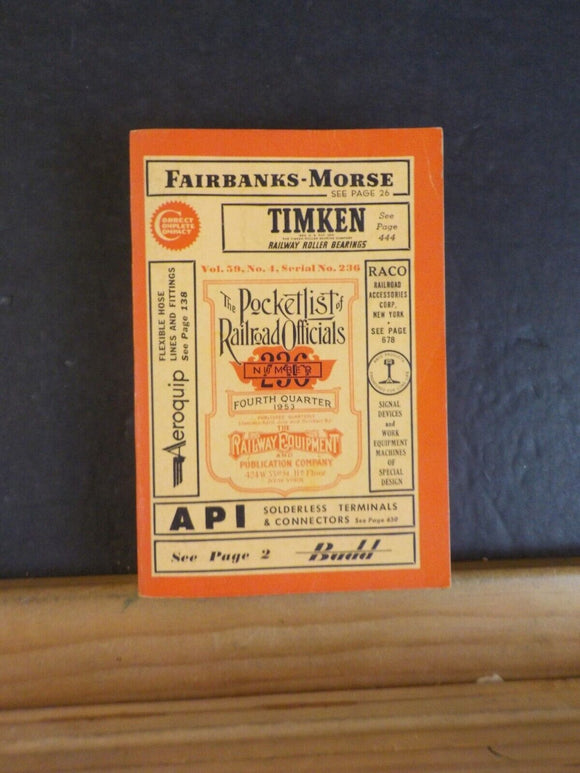 Pocket List of Railroad Officials #236 1953 4th quarter