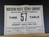 Northern Pacific Ry Co Duluth & Superior Terminals Employee Timetable #57 1915