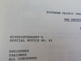 Southern Pacific Transportation Co Superintendents Special Notices San Antonio