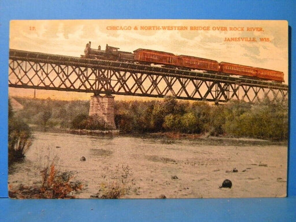Postcard Chicago & North Western Bridge over Rock River Wisconsin