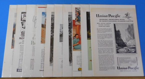 Ads Union Pacific Railroad Lot #26 Advertisements from various magazines (10)