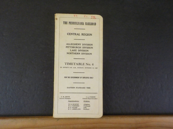 Pennsylvania Railroad Employee Timetable Central REg Allegheny Pitts + #4 1969