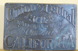 Belt Buckle Union & Central Pacific Rail Road Line 3 ¼ x 2 Copper