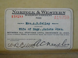 Pass Norfolk & Western Railway Annual Employee Pass 1920 #A15759 WIFE