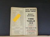 Great Northern Employee Timetable #103 Minot Division 1962