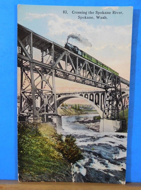 Postcard Crossing the Spokane River. Spokane Washington card #83.