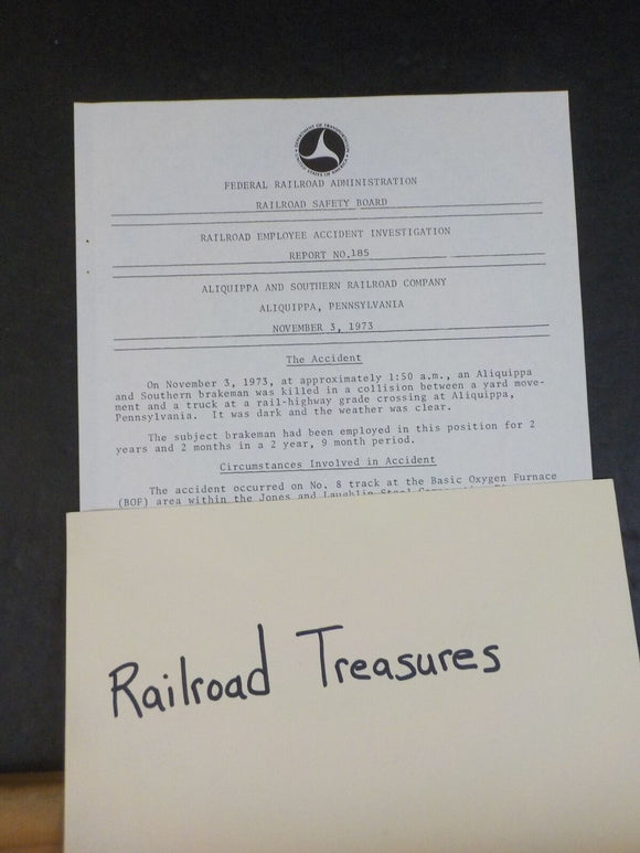 Railroad Employee Accident Investigation Report #185 Aliquippa & Southern RR
