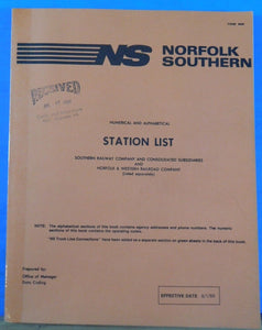 Norfolk Southern Station List 1986 Form #8600 Soft Cover 300 pages