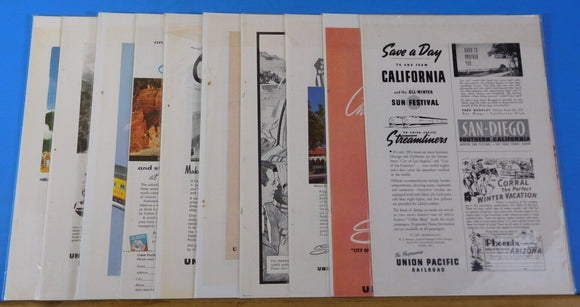 Ads Union Pacific Railroad Lot #10 Advertisements from various magazines (10)