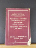 British Railways Passenger service including suburban services 1951 June 18-Sept