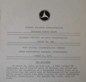 Railroad Employee Accident Investigation Report #206 Penn Central PA 1975