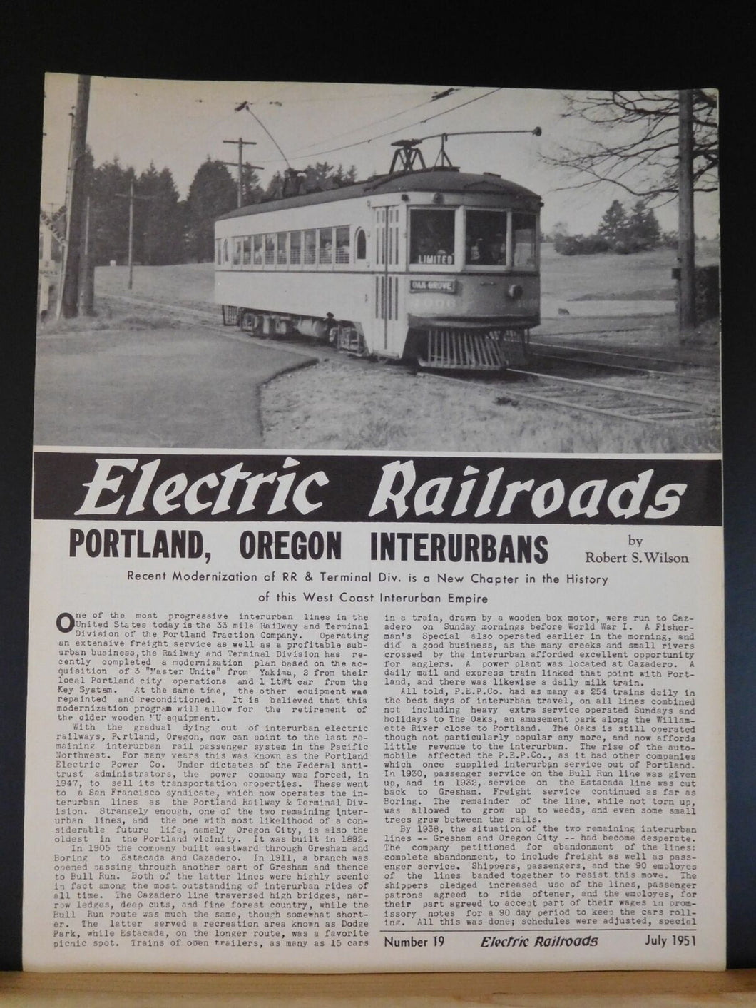 Electric Railroads #19 July 1951 Portland Oregon Interurbans ERA