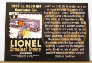 DuoCards Lionel Greatest Trains Collector Card OMNI #3 1957 #3530 GM Generator C