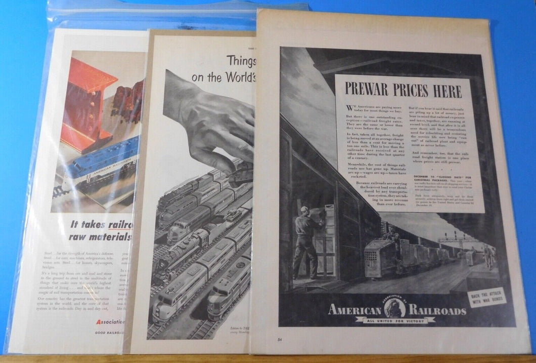 Ads Association of American Railroads Lot #200 Advertisements from magazines (3)