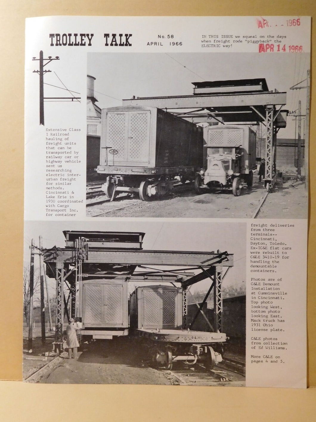 Trolley Talk #58 1966 April When freight rode piggyback the electric way. Piggyb