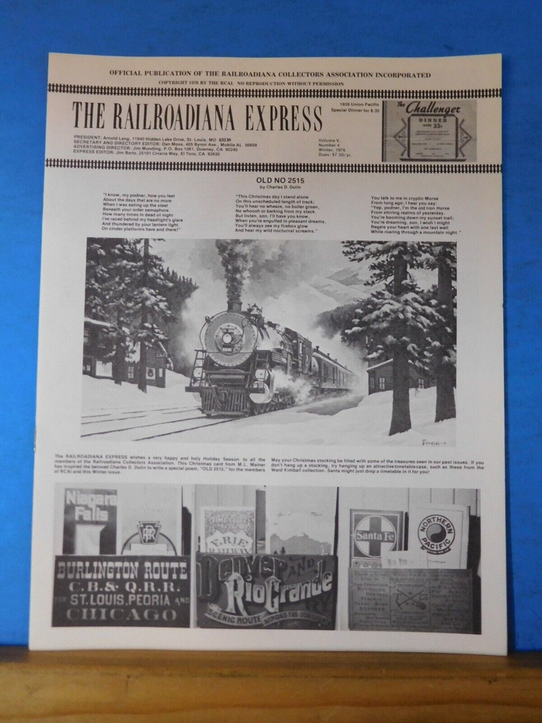 Railroadiana Express 1976 Winter Old NO 2515