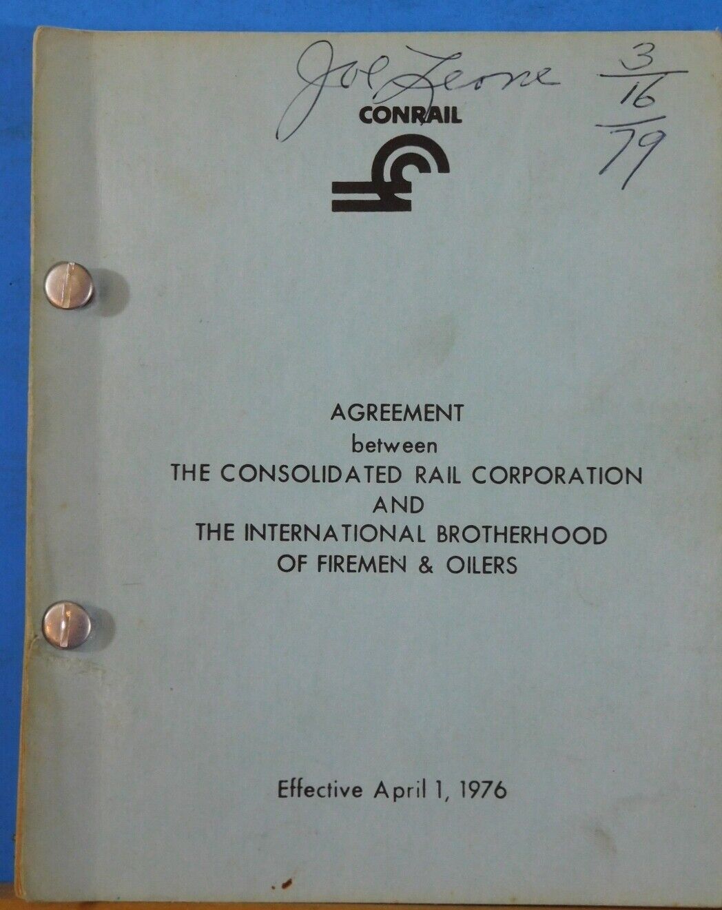 Conrail Agreement Between International Brotherhood of Firemen & Oilers 1976