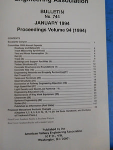 American Railway Engineering Association Bulletin 744 January 1994 Vol 93 AREA