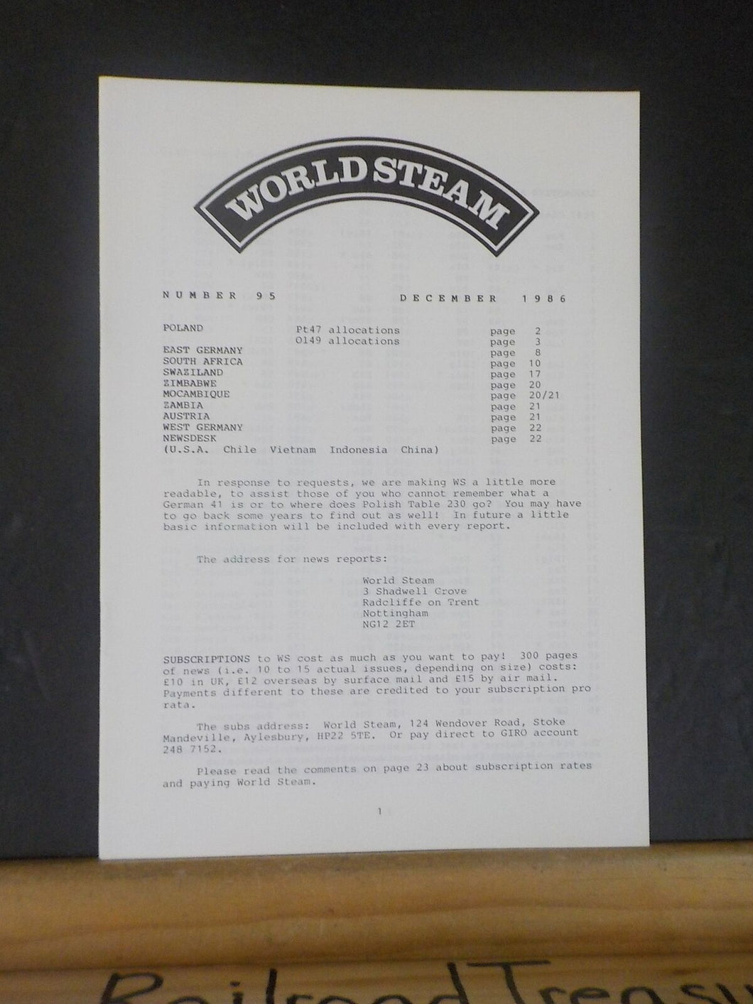 World Steam #95 December 1986 Swaziland Zambia Mocambique
