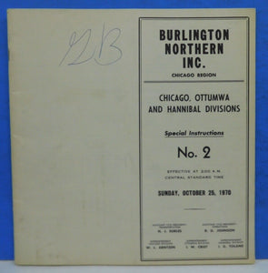 Burlington Northern Special Instructions #2 1970 Chicago Region BN