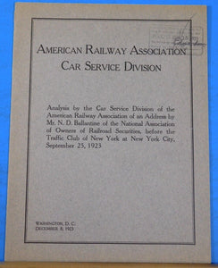 American Railway Association Car Service Division Analysis 1923 December 8