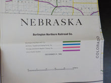 Map Burlington Northern Nebraska State Railroad Map 1983 August