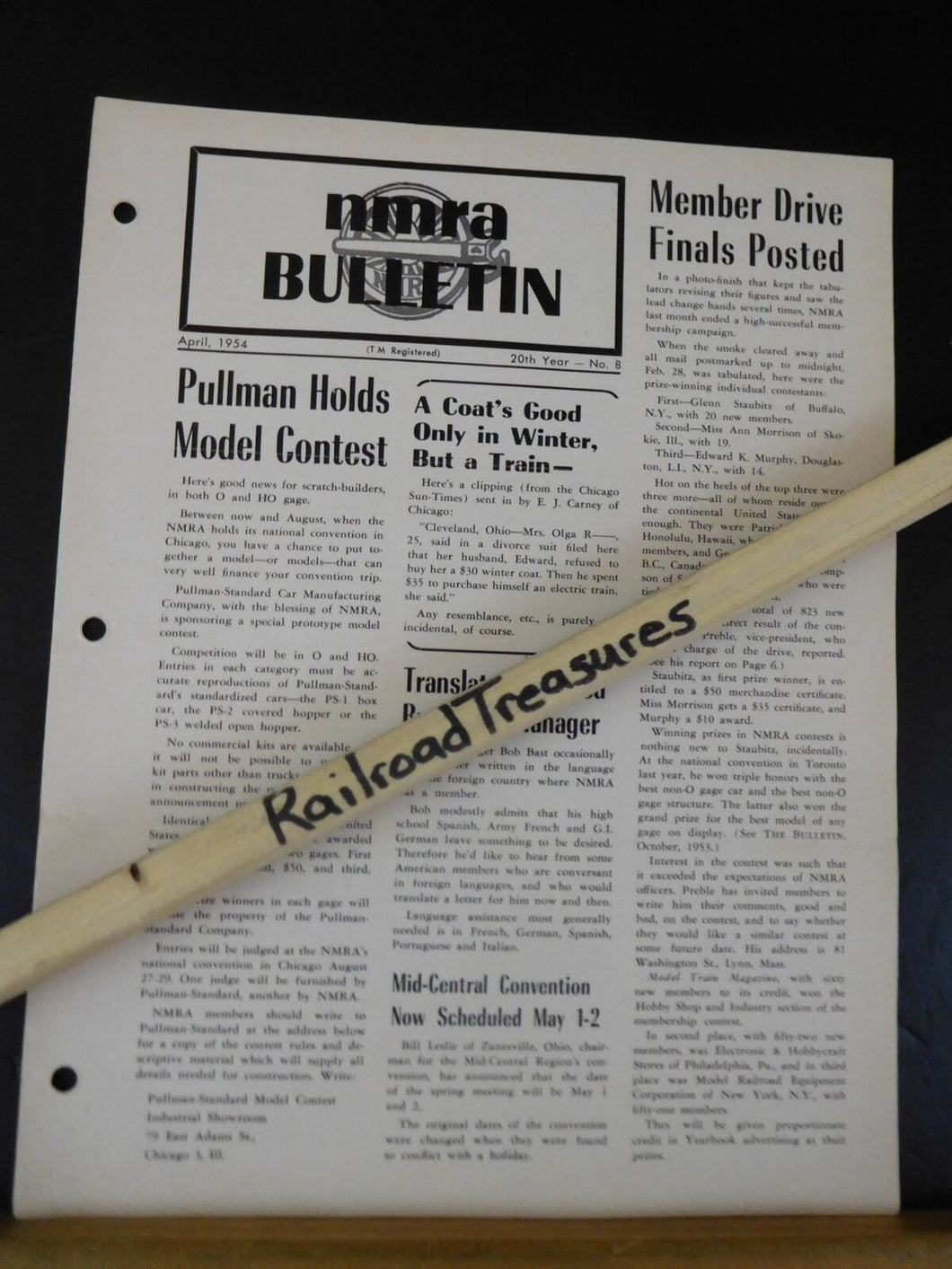 NMRA Bulletin 1954 April #8 of 20th Year A Coat’s Good Only in Winter, But a Tra