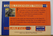 DuoCards Lionel Legendary Trains Collector Card PR2 Promo Card 1999