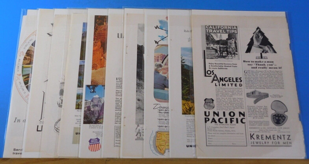 Ads Union Pacific Railroad Lot #29 Advertisements from various magazines (10)